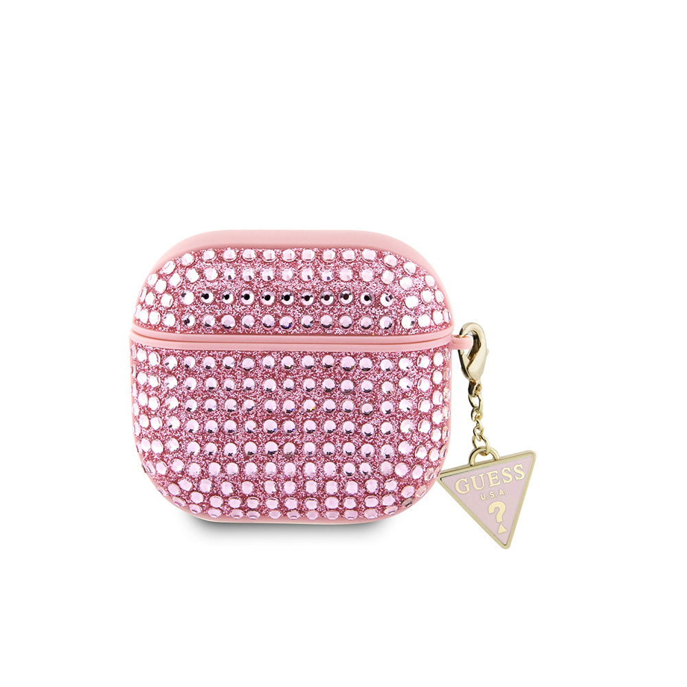 Apple Airpods 4 Kılıf Guess Orjinal Lisanslı Parıltılı Taş Kaplamalı Üçgen Logo Süs Zincirli Kapak