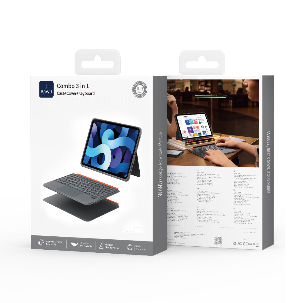 Apple iPad 10.9 2022 (10.Nesil) Wiwu MK-005 Combo 3in1 Kalem Bölmeli Klavyeli Standlı Kılıf