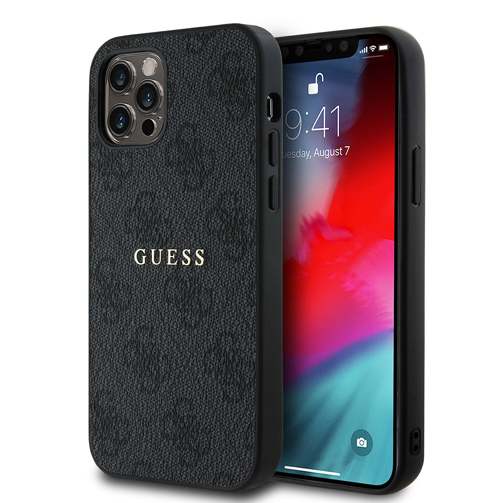 Apple iPhone 12 Pro Kılıf Guess Orjinal Lisanslı M-safe Şarj Özellikli 4G Desen Yazı Logolu Kapak