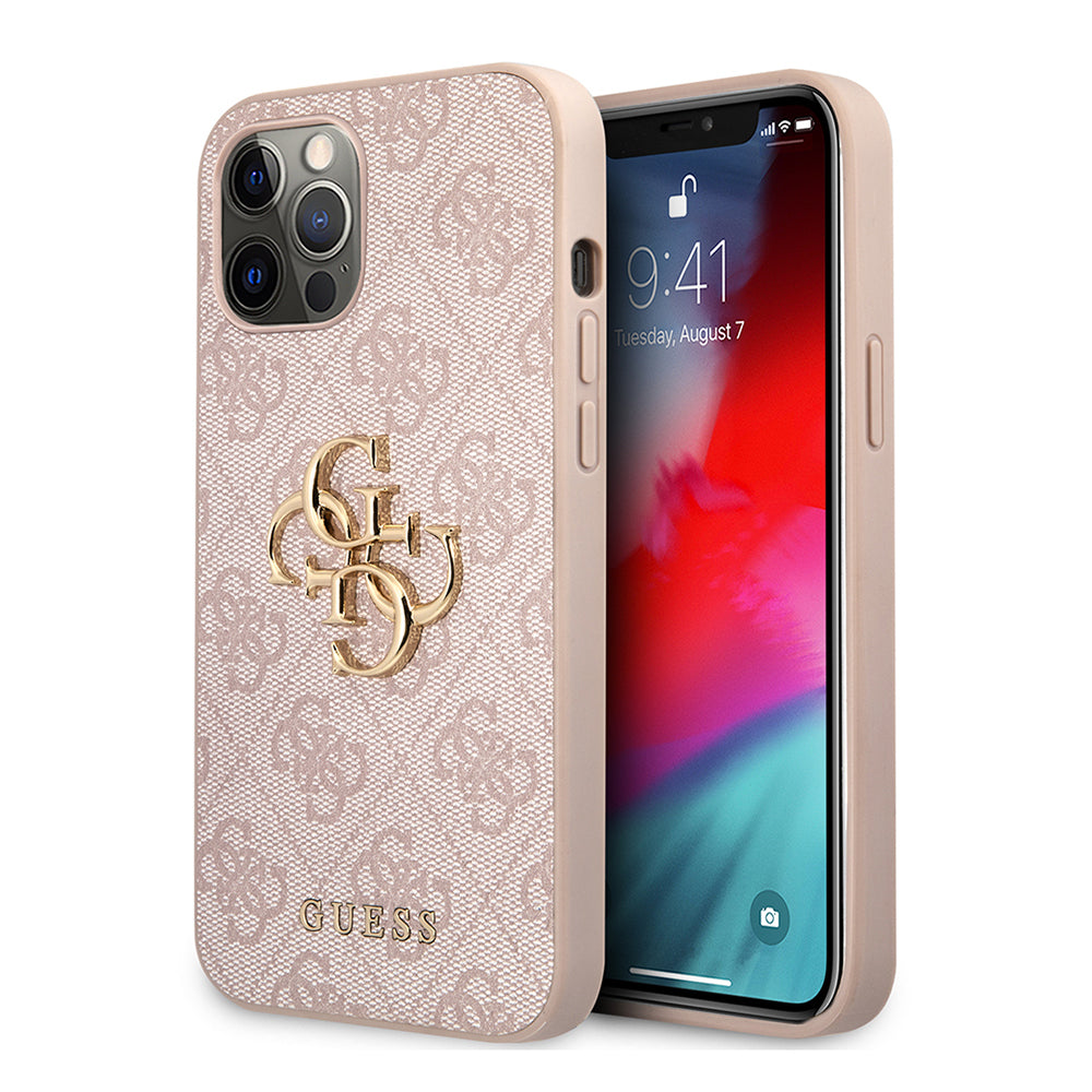 Apple iPhone 12 Pro Max Kılıf Guess Orjinal Lisanslı PU Deri Büyük Metal Logo Dizaynlı Kapak