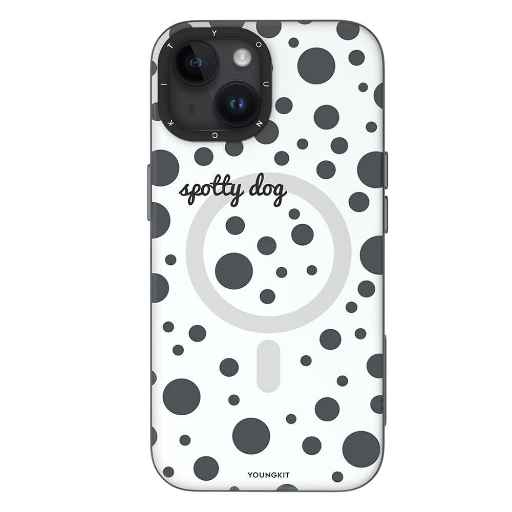 Apple iPhone 13 Kılıf M-safe Şarj Özellikli Polka Dot Desenli Youngkit Spots Serisi Kapak