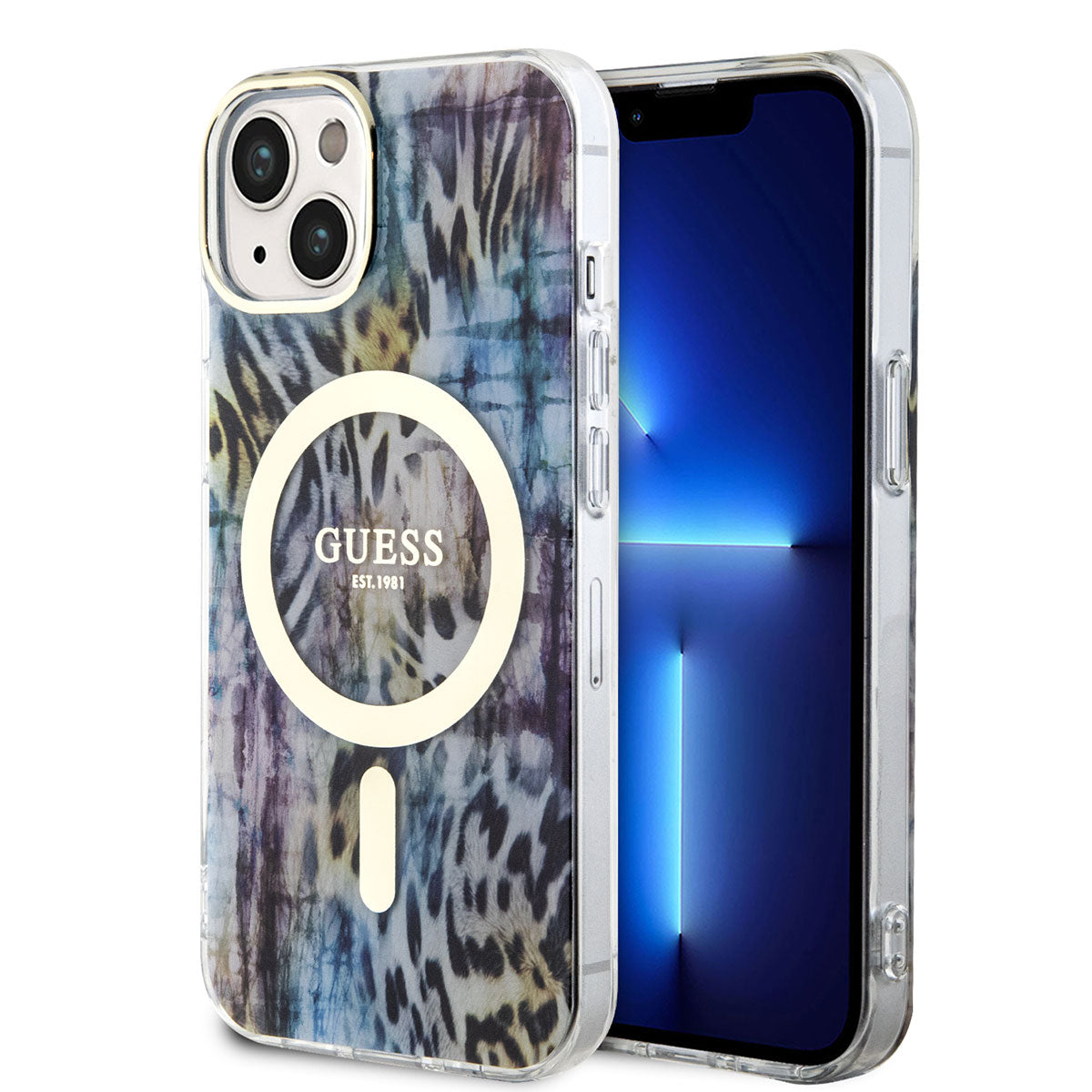 Apple iPhone 14 Kılıf GUESS M-safe Şarj Özellikli Leopar Desenli Kapak