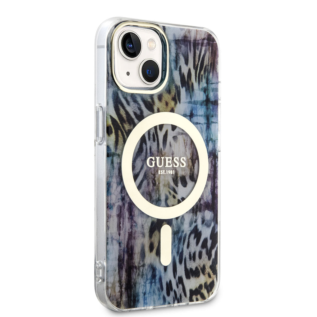 Apple iPhone 14 Kılıf GUESS M-safe Şarj Özellikli Leopar Desenli Kapak