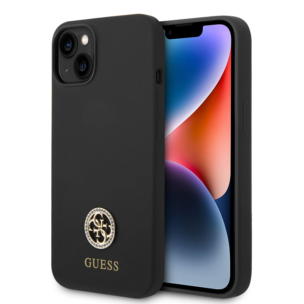 Apple iPhone 14 Kılıf Guess Orjinal Lisanslı Yazı ve Taşlı 4G Logolu Silikon Kapak
