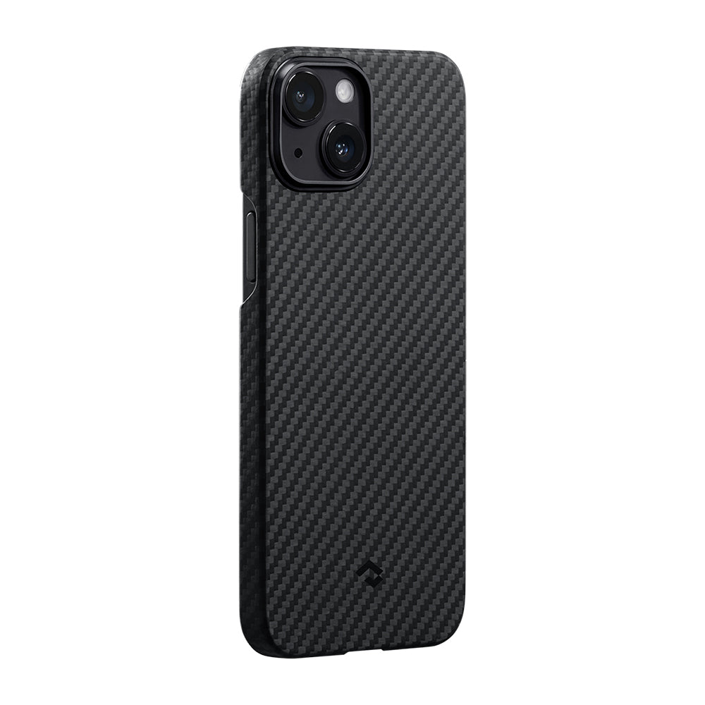 Apple iPhone 14 Kılıf M-safe Şarj Özellikli 1500D Aramid Fiber Pitaka Ultra-Slim Classic Serisi Black-Grey Twill Kapak