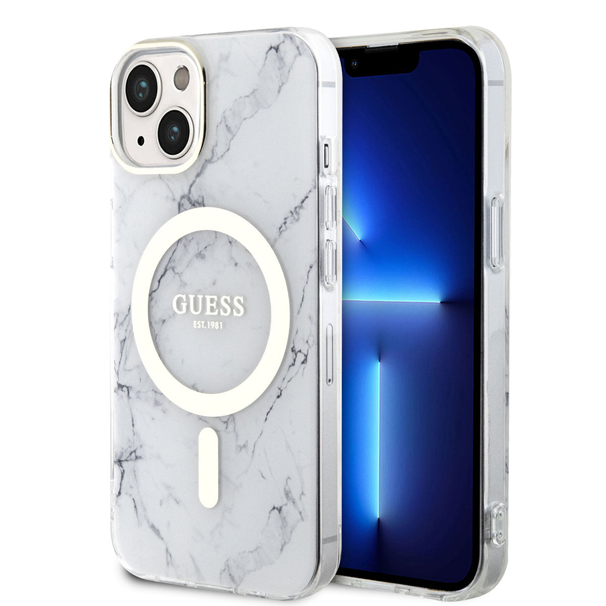 Apple iPhone 14 Plus Kılıf GUESS M-safe Şarj Özellikli Mermer Desenli Kapak