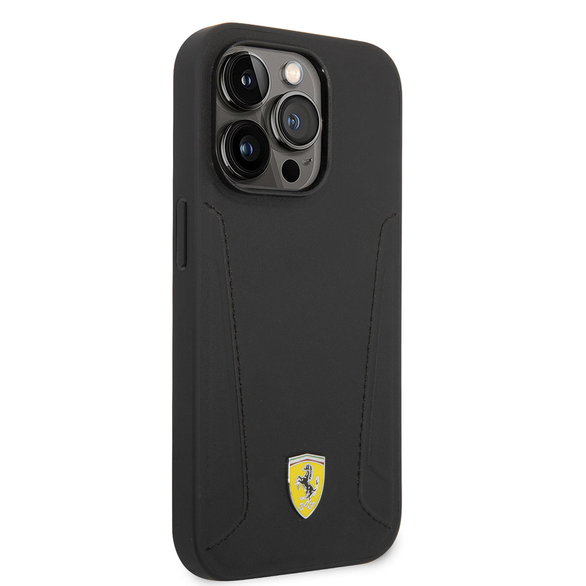 Apple iPhone 14 Pro Kılıf Ferrari M-safe Şarj Özellikli Deri Kenarları Damgalı Dizayn Kapak