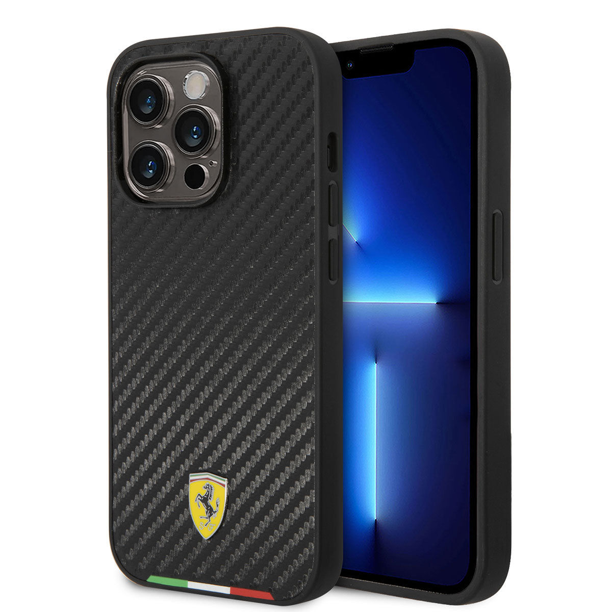 Apple iPhone 14 Pro Kılıf Ferrari M-safe Şarj Özellikli Karbon İtalyan Bayrak Dizayn Kapak