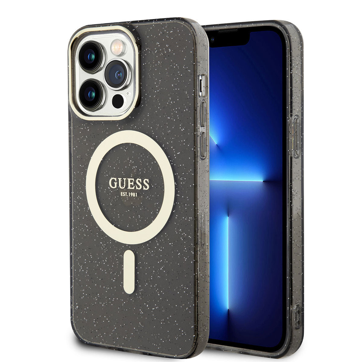 Apple iPhone 14 Pro Kılıf GUESS M-safe Şarj Özellikli Glitter Kapak