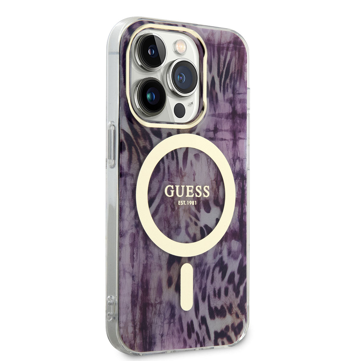 Apple iPhone 14 Pro Kılıf GUESS M-safe Şarj Özellikli Leopar Desenli Kapak