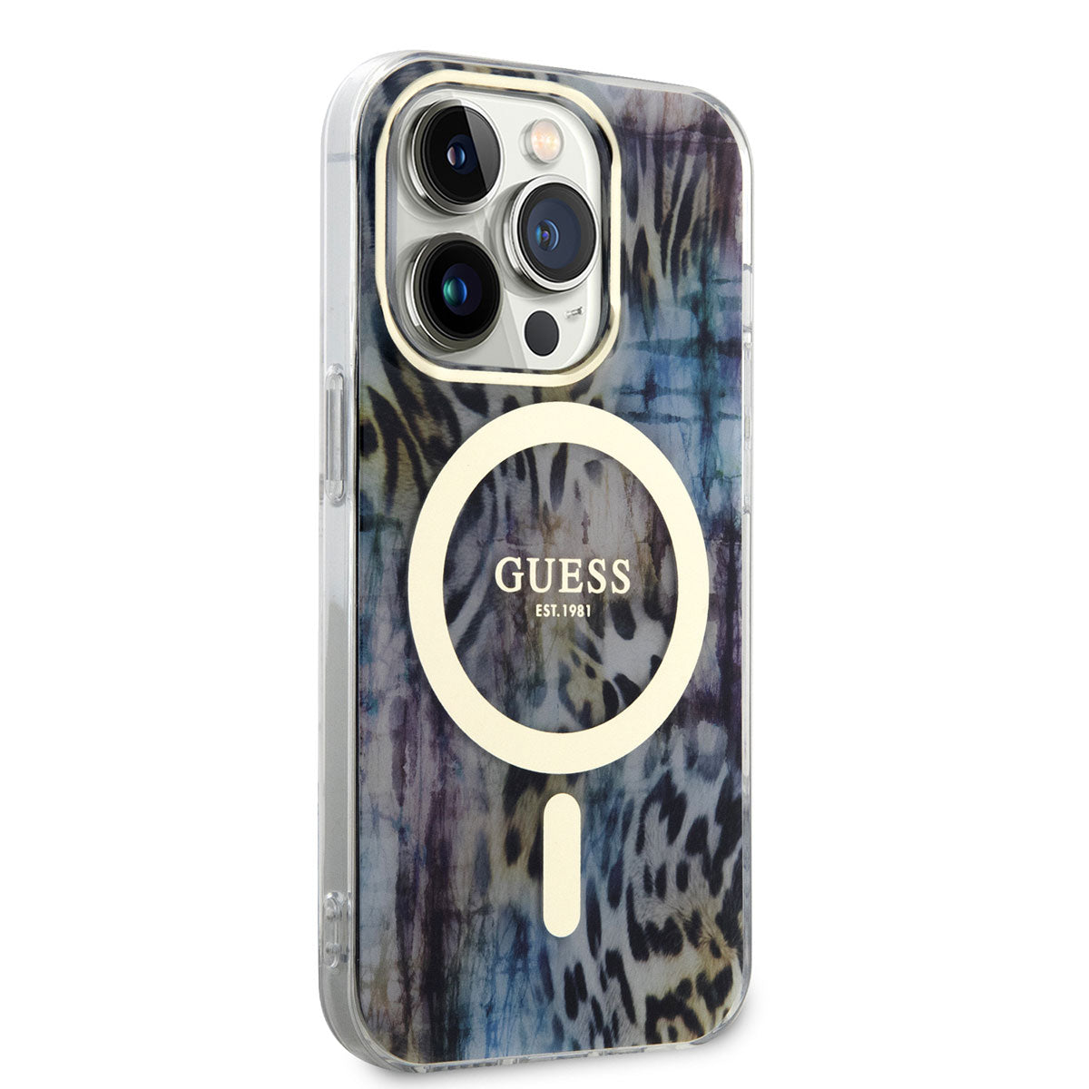 Apple iPhone 14 Pro Kılıf GUESS M-safe Şarj Özellikli Leopar Desenli Kapak