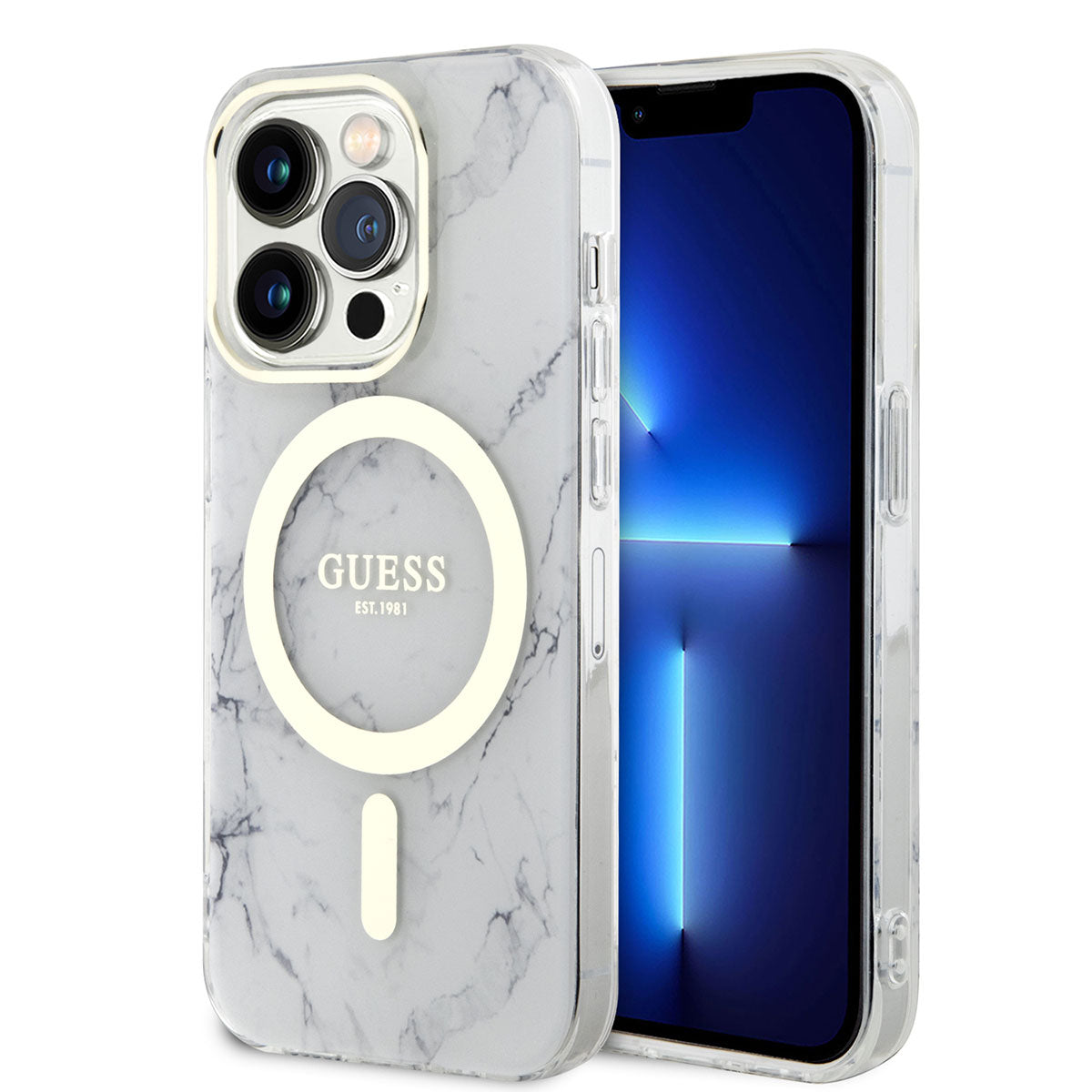 Apple iPhone 14 Pro Kılıf GUESS M-safe Şarj Özellikli Mermer Desenli Kapak