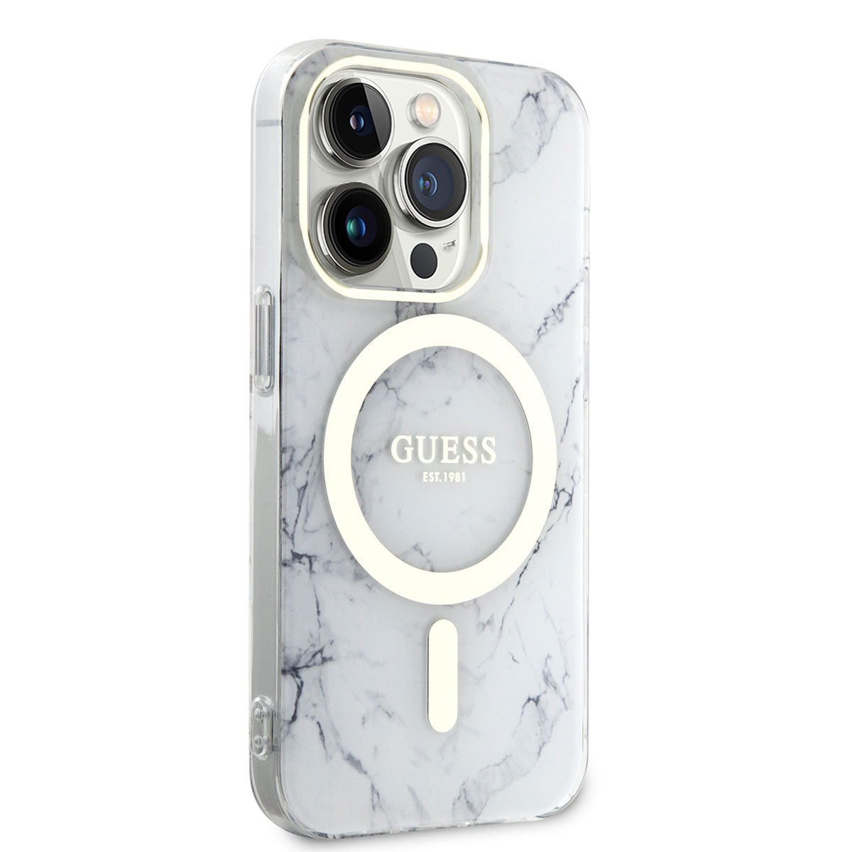 Apple iPhone 14 Pro Kılıf GUESS M-safe Şarj Özellikli Mermer Desenli Kapak