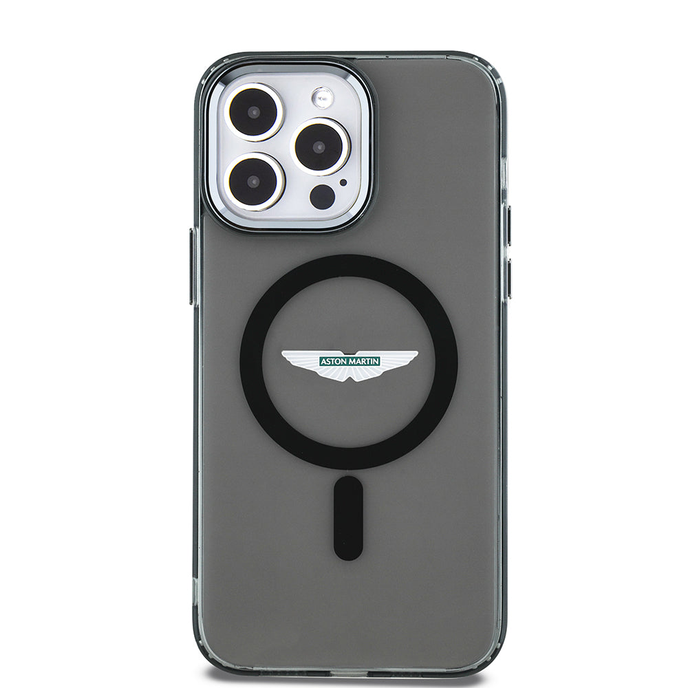 Apple iPhone 14 Pro Max Kılıf Aston Martin Orjinal Lisanslı M-safe Şarj Özellikli IML Baskı Logolu Metal Düğmeli Kapak