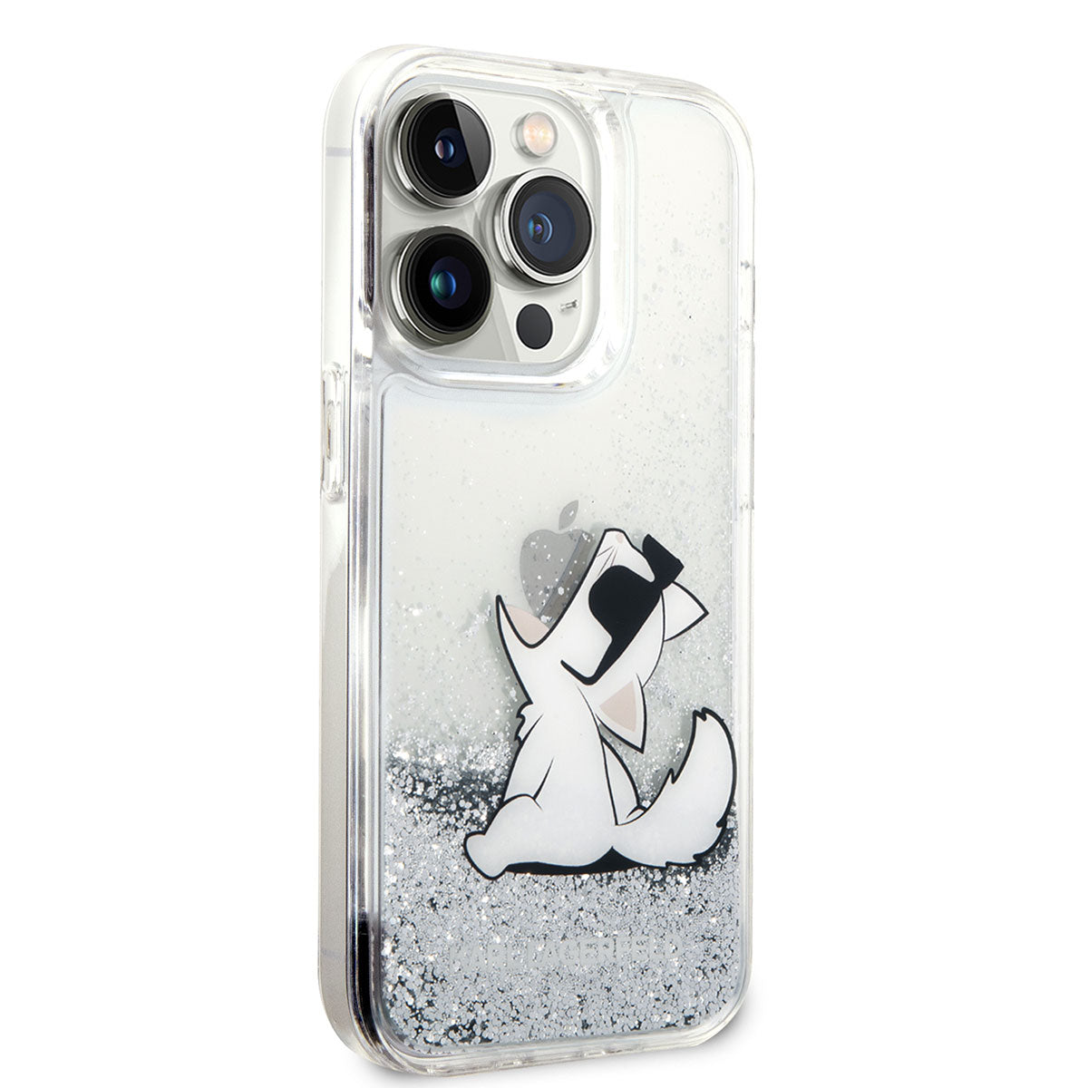 Apple iPhone 14 Pro Max Kılıf Karl Lagerfeld Sıvılı Simli Choupette Dizayn Kapak
