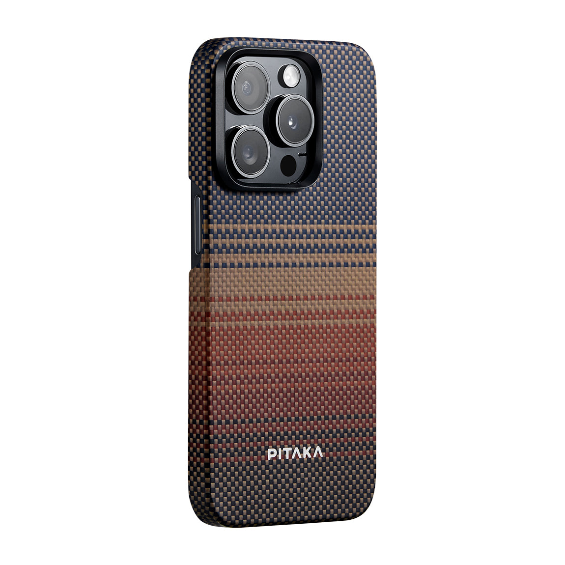 Apple iPhone 15 Pro Kılıf M-safe Şarj Özellikli Aramid Fiber Pitaka Tactile Woven Sunset-Moonrise Serisi Sunset Kapak