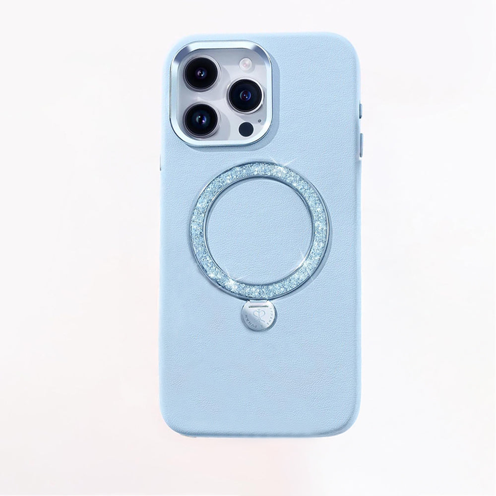 Apple iPhone 15 Pro Kılıf M-safe Şarj Özellikli Standlı Suni Deri Tasarımlı Pynana Dancing Circle Serisi Kapak