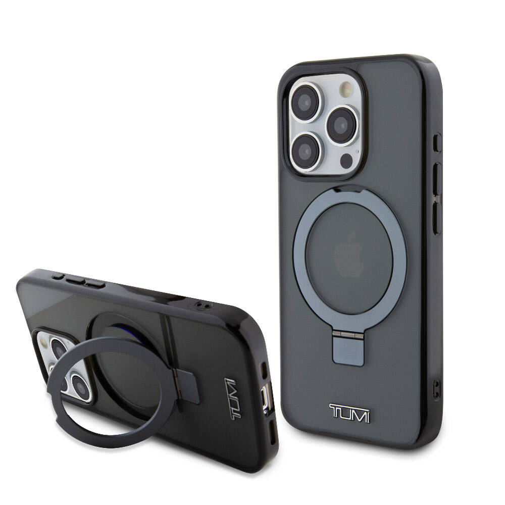 Apple iPhone 15 Pro Kılıf TUMI Orjinal Lisanslı M-safe Şarj Özellikli PC TPU Metal Logolu Ring Standlı Kapak