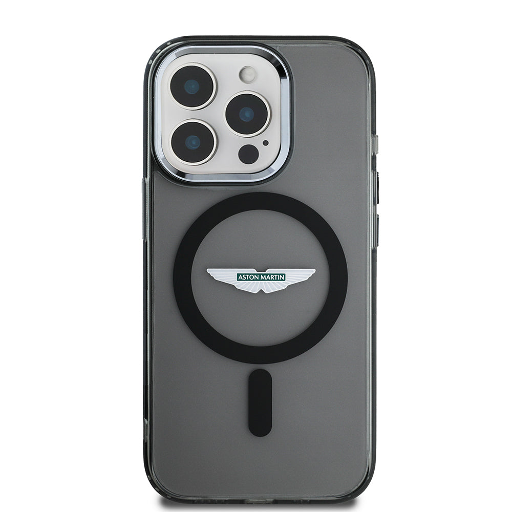Apple iPhone 15 Pro Max Kılıf Aston Martin Orjinal Lisanslı M-safe Şarj Özellikli IML Baskı Logolu Metal Düğmeli Kapak