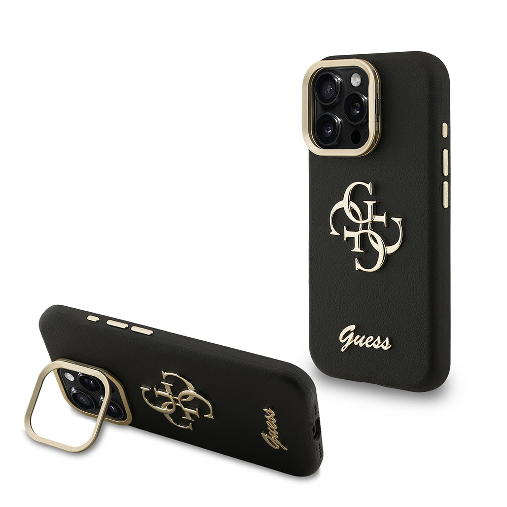 Apple iPhone 15 Pro Max Kılıf Guess Orjinal Lisanslı Grained Yazı Logolu Kamera Standlı Kapak