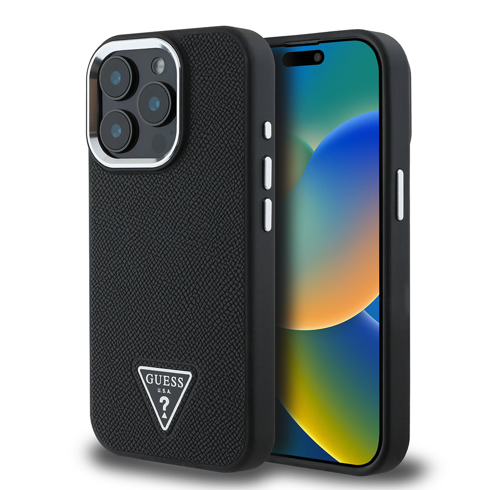 Apple iPhone 15 Pro Max Kılıf Guess Orjinal Lisanslı M-safe Şarj Özellikli Grained Triangle Kapak