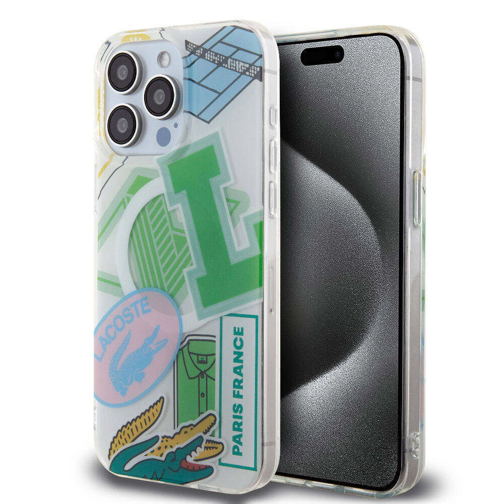 Apple iPhone 15 Pro Max Kılıf Lacoste Orjinal Lisanslı M-safe Şarj Özellikli Çift Katmanlı Yamalar Desenli Kapak