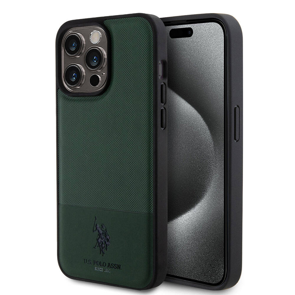 Apple iPhone 15 Pro Max Kılıf U.S. Polo Assn. Orjinal Lisanslı Suni Deri Arka Yüzey Baskı Logolu Örgü Desenli Kapak