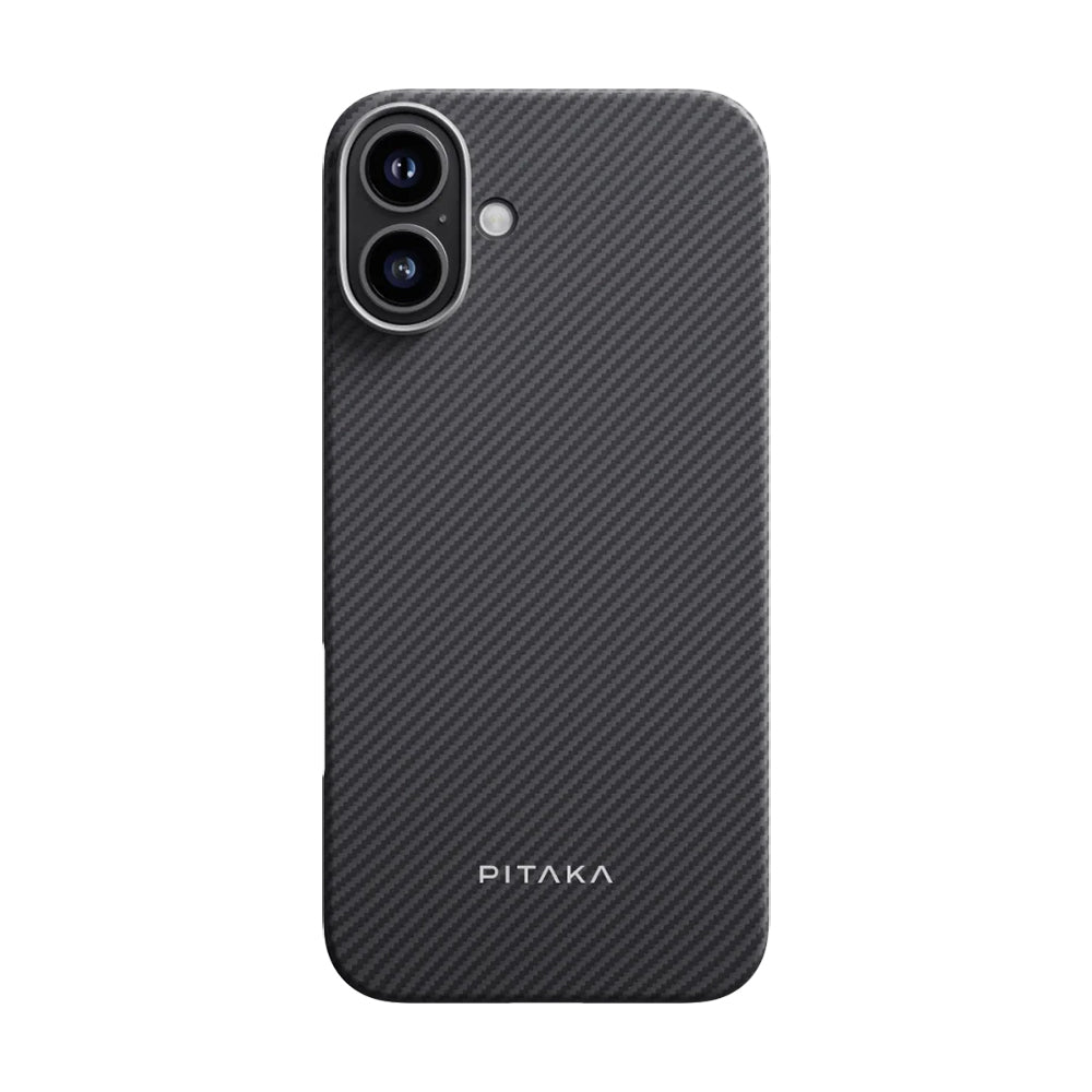 Apple iPhone 16 Kılıf M-safe Şarj Özellikli 600D Aramid Fiber Pitaka Ultra-Slim Classic Serisi Black-Grey Twill Kapak