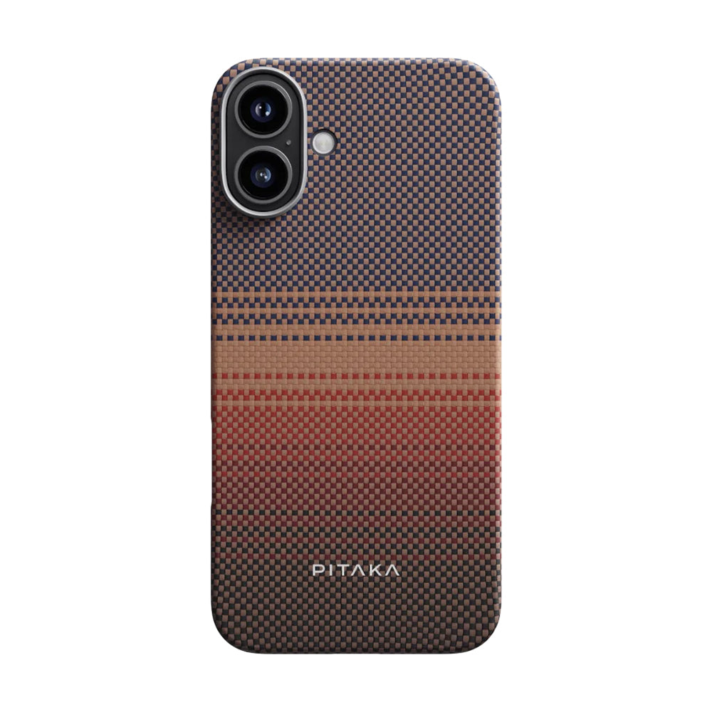 Apple iPhone 16 Kılıf M-safe Şarj Özellikli Aramid Fiber Pitaka Tactile Woven Sunset-Moonrise Serisi Sunset Kapak