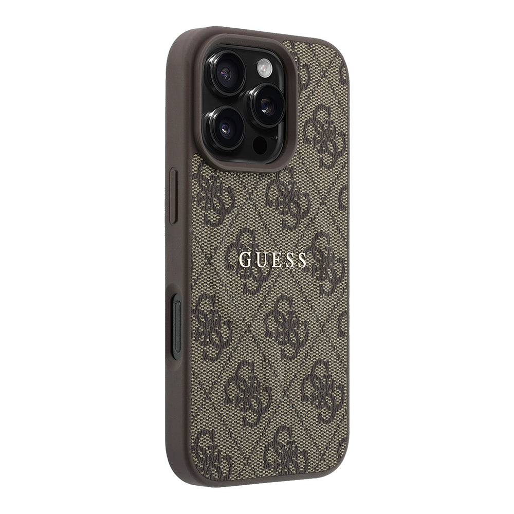 Apple iPhone 16 Pro Kılıf Guess Orjinal Lisanslı M-safe Kabartmalı 4G Desenli Yazı Logolu Kapak