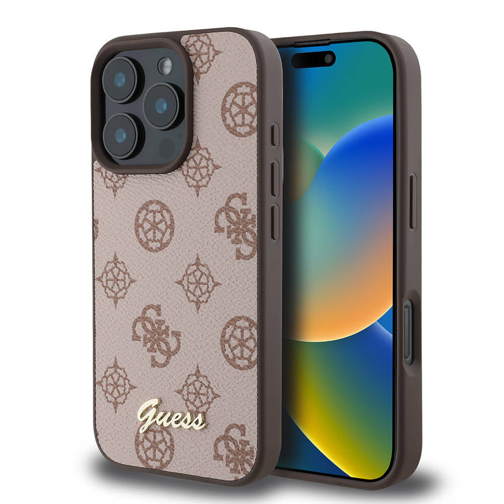 Apple iPhone 16 Pro Kılıf Guess Orjinal Lisanslı M-safe Şarj Özellikli Yazı Logolu Peony Kapak