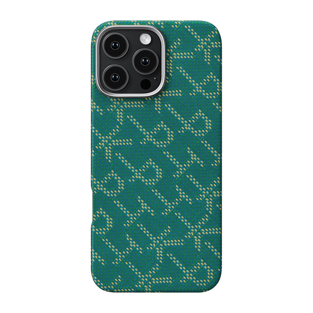Apple iPhone 16 Pro Kılıf M-safe Şarj Özellikli Aramid Fiber Pitaka Tactile Woven Monogram Serisi Kapak