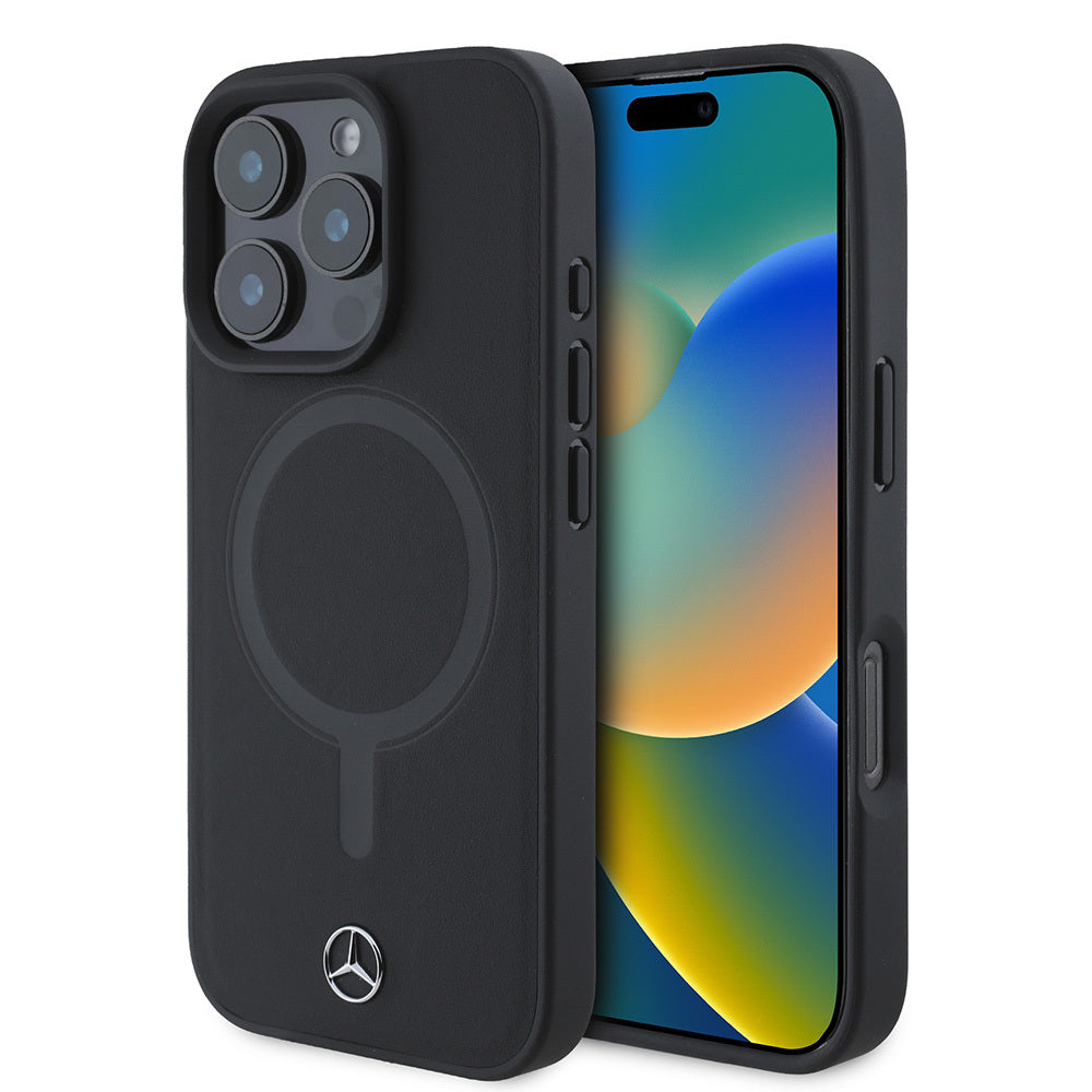 Apple iPhone 16 Pro Max Kılıf Mercedes Benz M-safe Şarj Özellikli Yumuşak Deri Orjinal Lisanslı Kapak