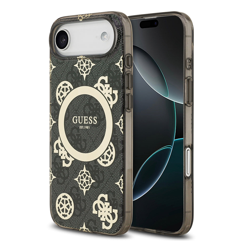 Apple iPhone 17 Air Kılıf Guess Orjinal Lisanslı M-safe Şarj Özellikli IML Peony ve 4G Desenli Klasik Logolu Kapak
