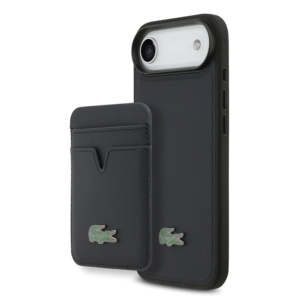 Apple iPhone 17 Air Kılıf Lacoste Orjinal Lisanslı M-safe Şarj Özellikli PU Pike Desenli Metal Logolu Kartlıklı Kapak