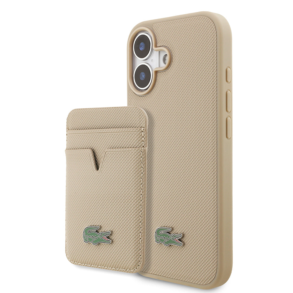 Apple iPhone 17 Kılıf Lacoste Orjinal Lisanslı M-safe Şarj Özellikli PU Pike Desenli Metal Logolu Kartlıklı Kapak