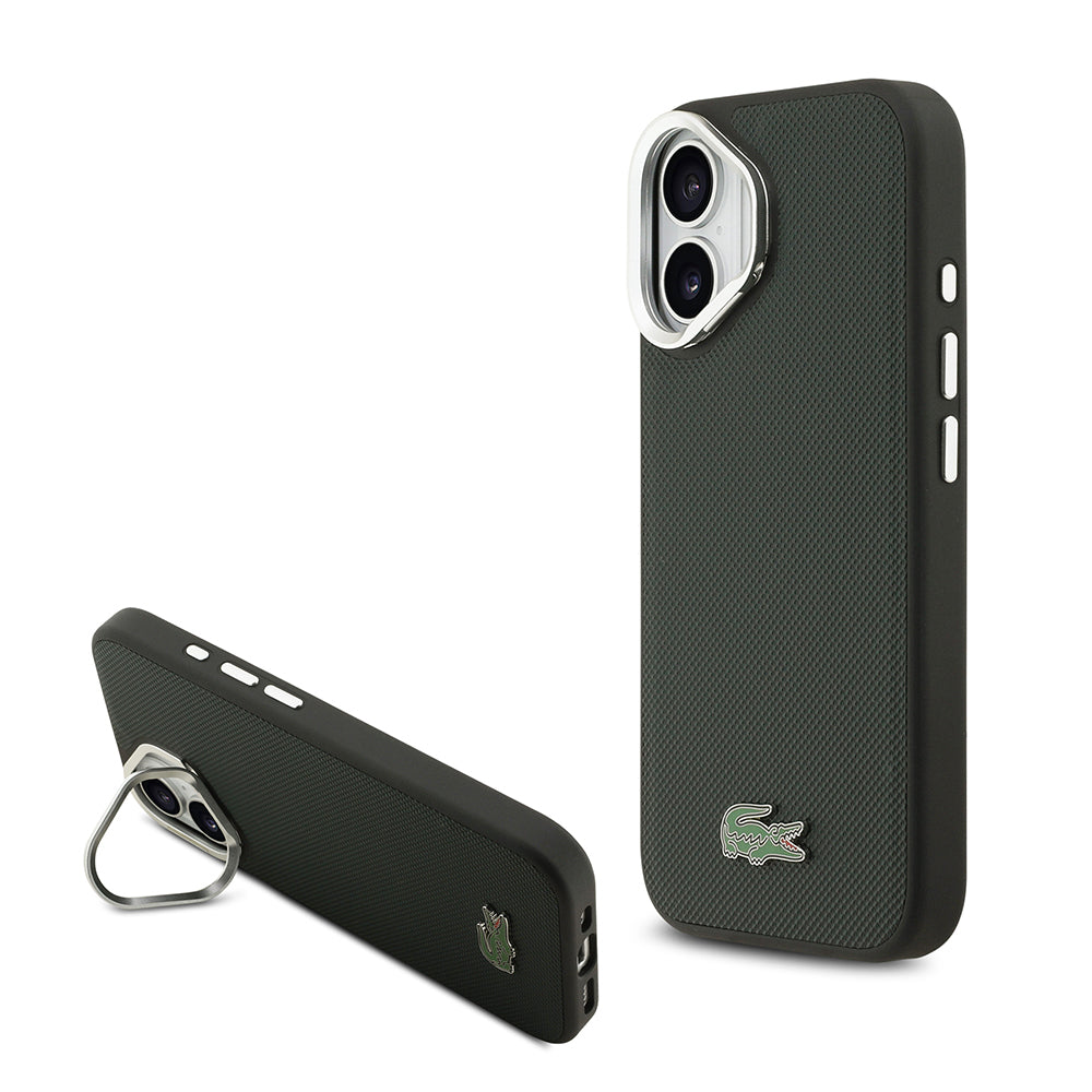 Apple iPhone 17 Kılıf Lacoste Orjinal Lisanslı M-safe Şarj Özellikli PU Pike Desenli Standlı Metal Logolu Kapak