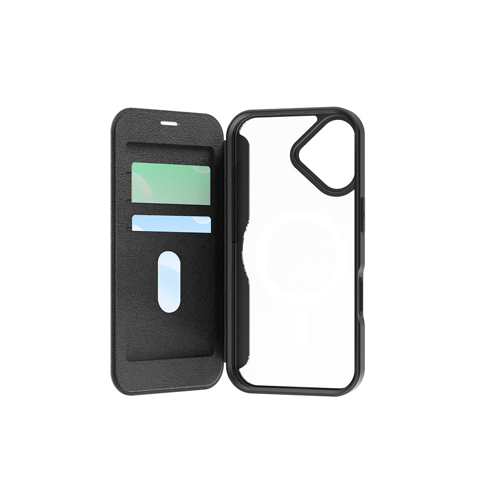 Apple iPhone 17 Kılıf M-Safe Şarj Özellikli Raptic Air Folio Şeffaf Kartlıklı Kapaklı Kılıf