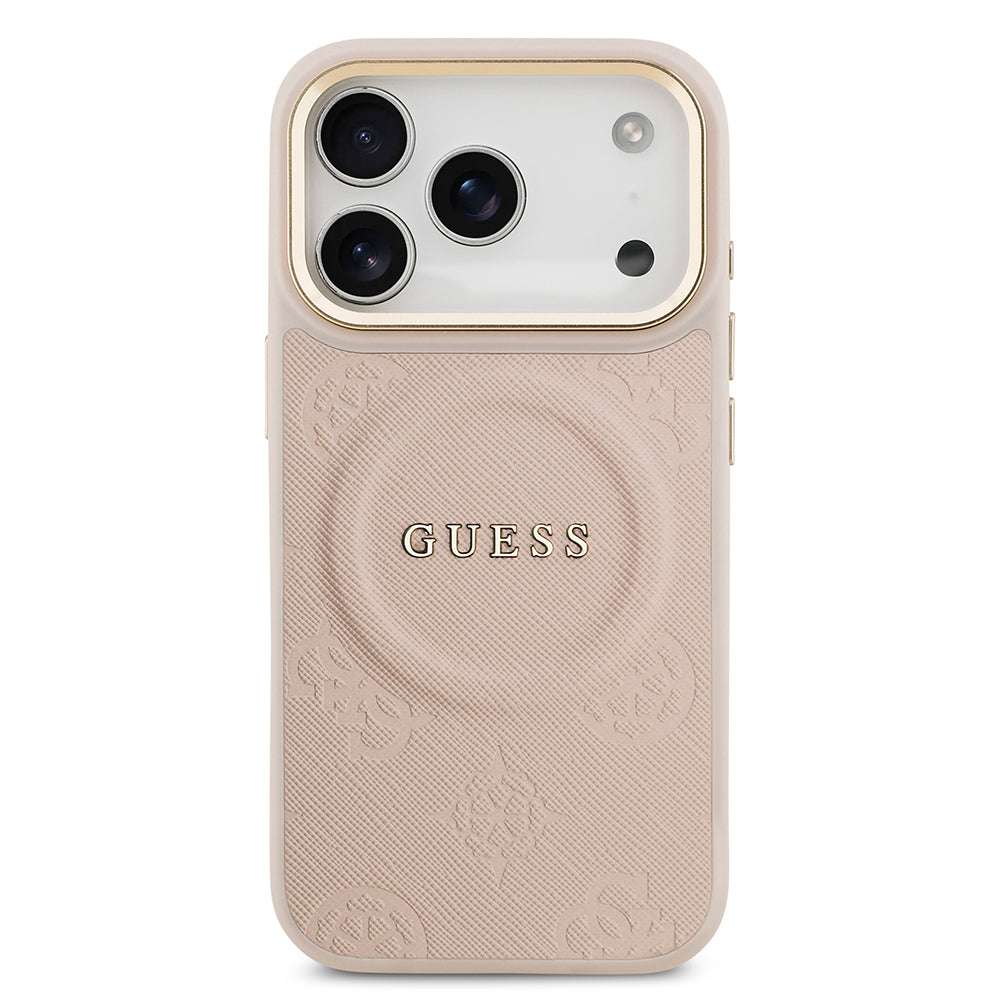 Apple iPhone 17 Pro Kılıf Guess Orjinal Lisanslı M-safe Şarj Özellikli Sıcak Baskılı Yazı Logolu PU Deri Peony Kapak
