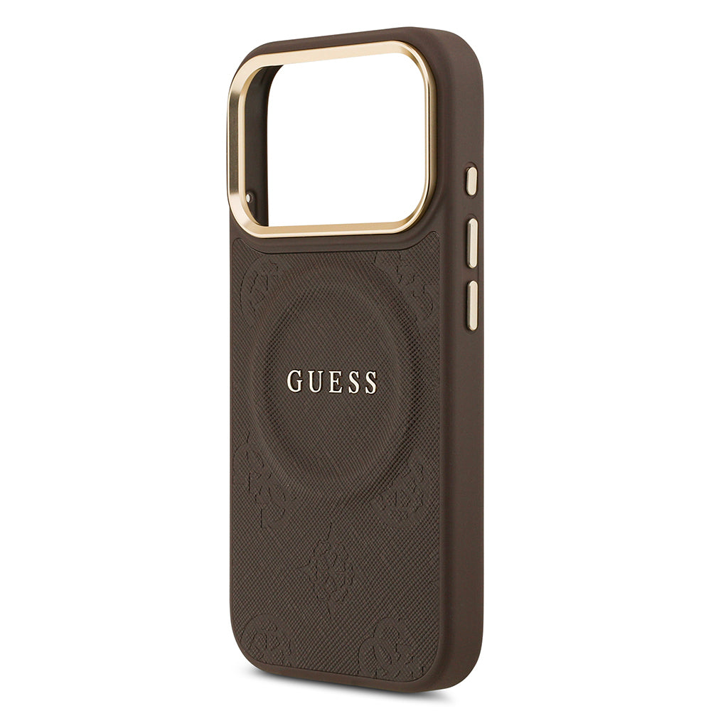 Apple iPhone 17 Pro Kılıf Guess Orjinal Lisanslı M-safe Şarj Özellikli Sıcak Baskılı Yazı Logolu PU Deri Peony Kapak