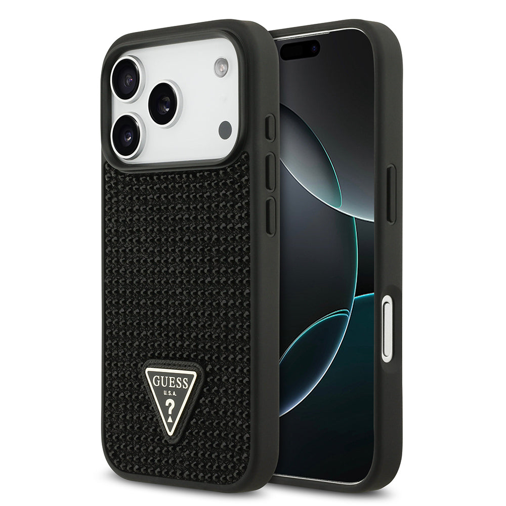 Apple iPhone 17 Pro Kılıf Guess Orjinal Lisanslı Taşlı Arka Yüzey Üçgen Logolu Kapak