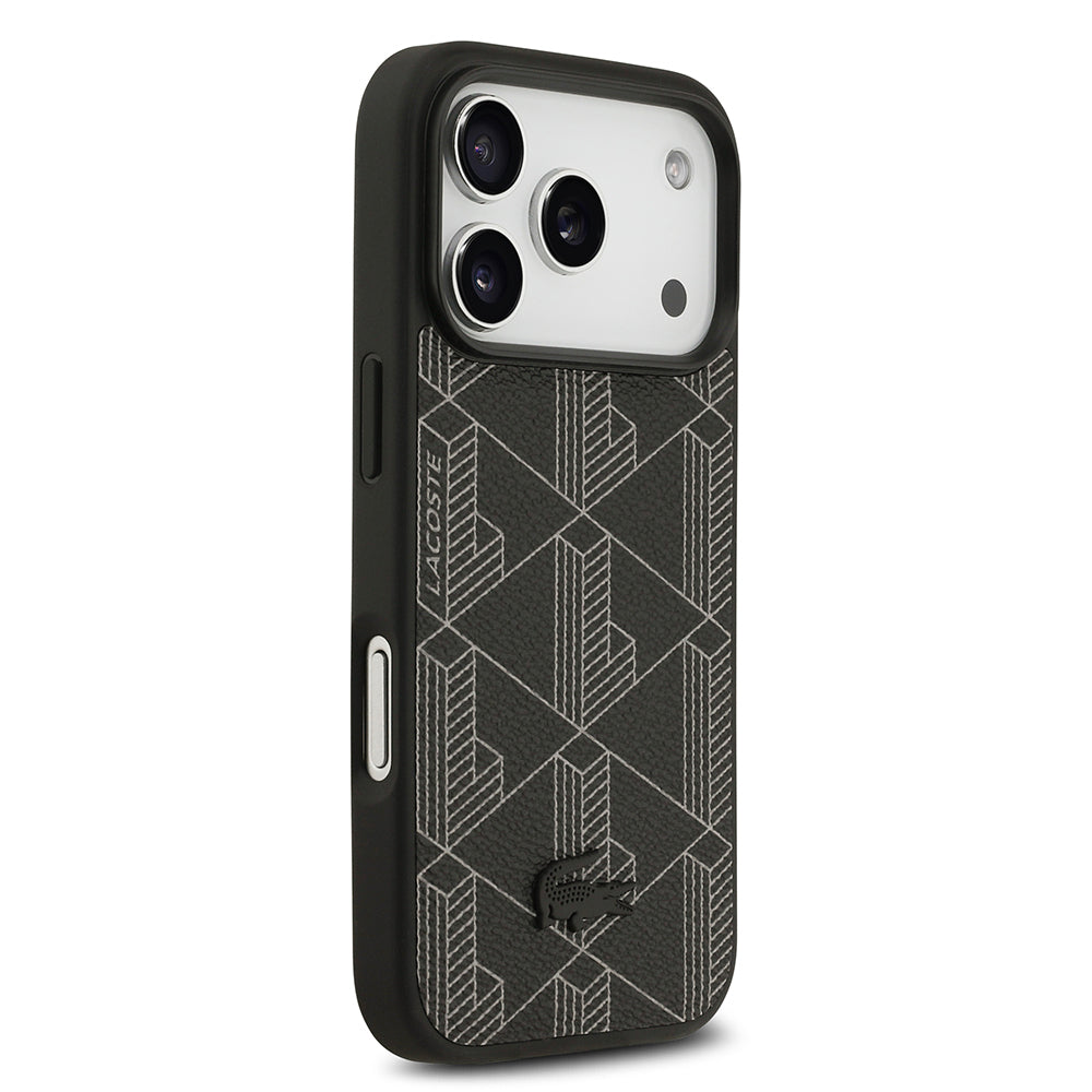 Apple iPhone 17 Pro Kılıf Lacoste Orjinal Lisanslı M-safe Şarj Özellikli PU Deri Tasarımlı Kartlıklı Karışık Monogram Desenli Kapak