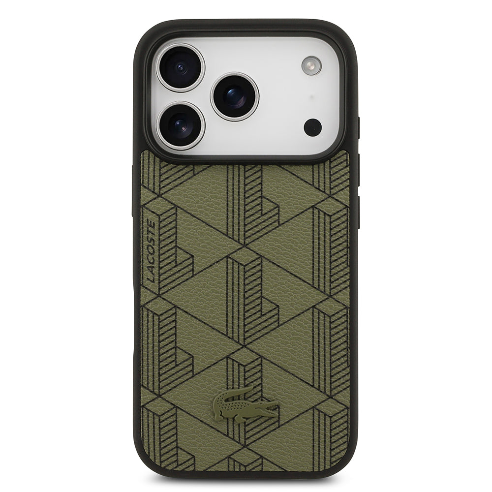 Apple iPhone 17 Pro Kılıf Lacoste Orjinal Lisanslı M-safe Şarj Özellikli PU Deri Tasarımlı Kartlıklı Karışık Monogram Desenli Kapak
