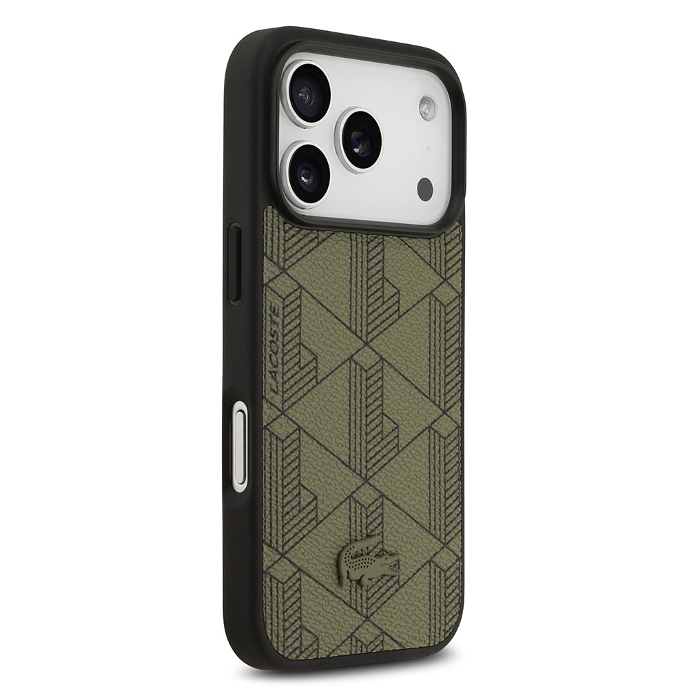 Apple iPhone 17 Pro Kılıf Lacoste Orjinal Lisanslı M-safe Şarj Özellikli PU Deri Tasarımlı Kartlıklı Karışık Monogram Desenli Kapak