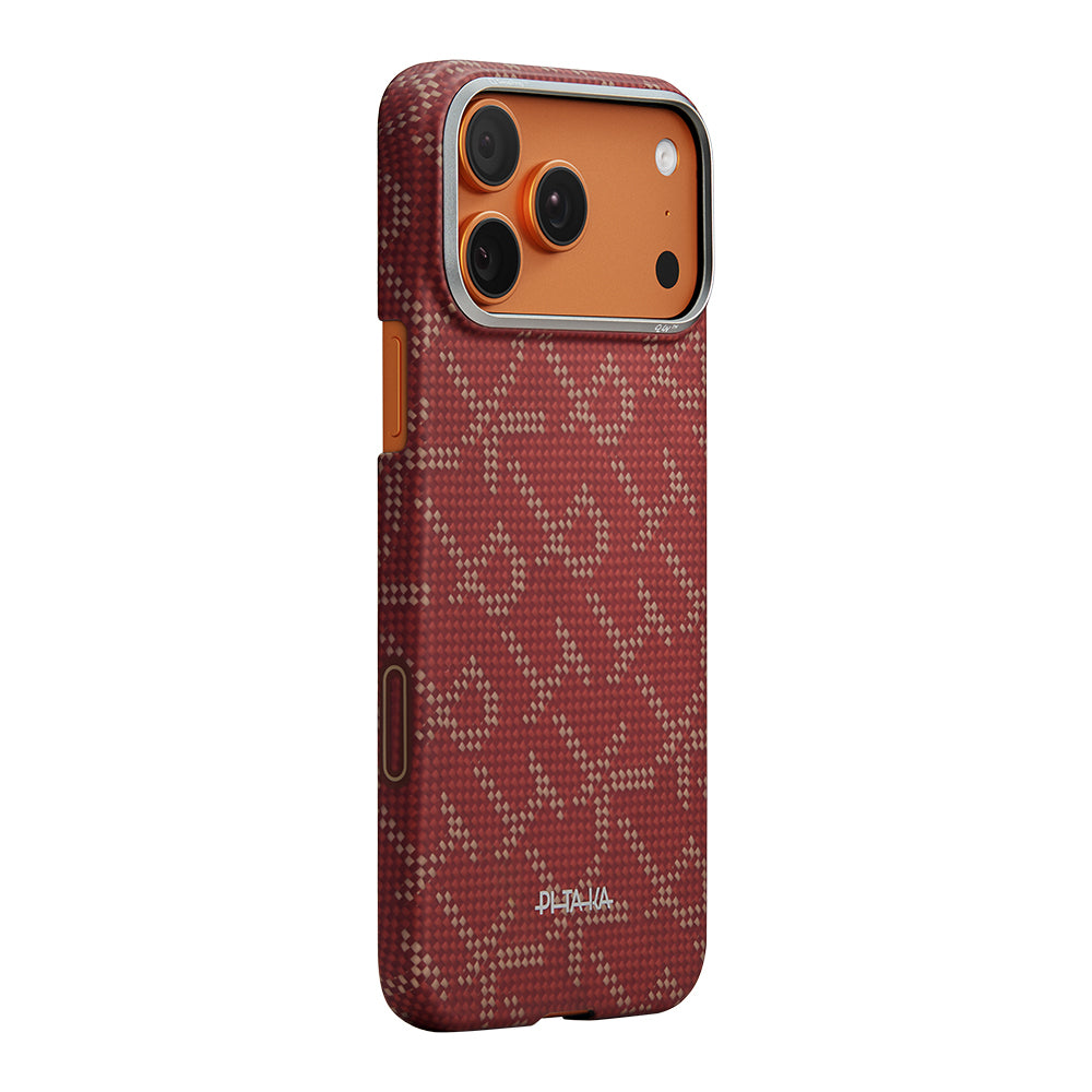 Apple iPhone 17 Pro Kılıf M-safe Şarj Özellikli Aramid Fiber Pitaka Tactile Woven Monogram Serisi Kapak Yeşil