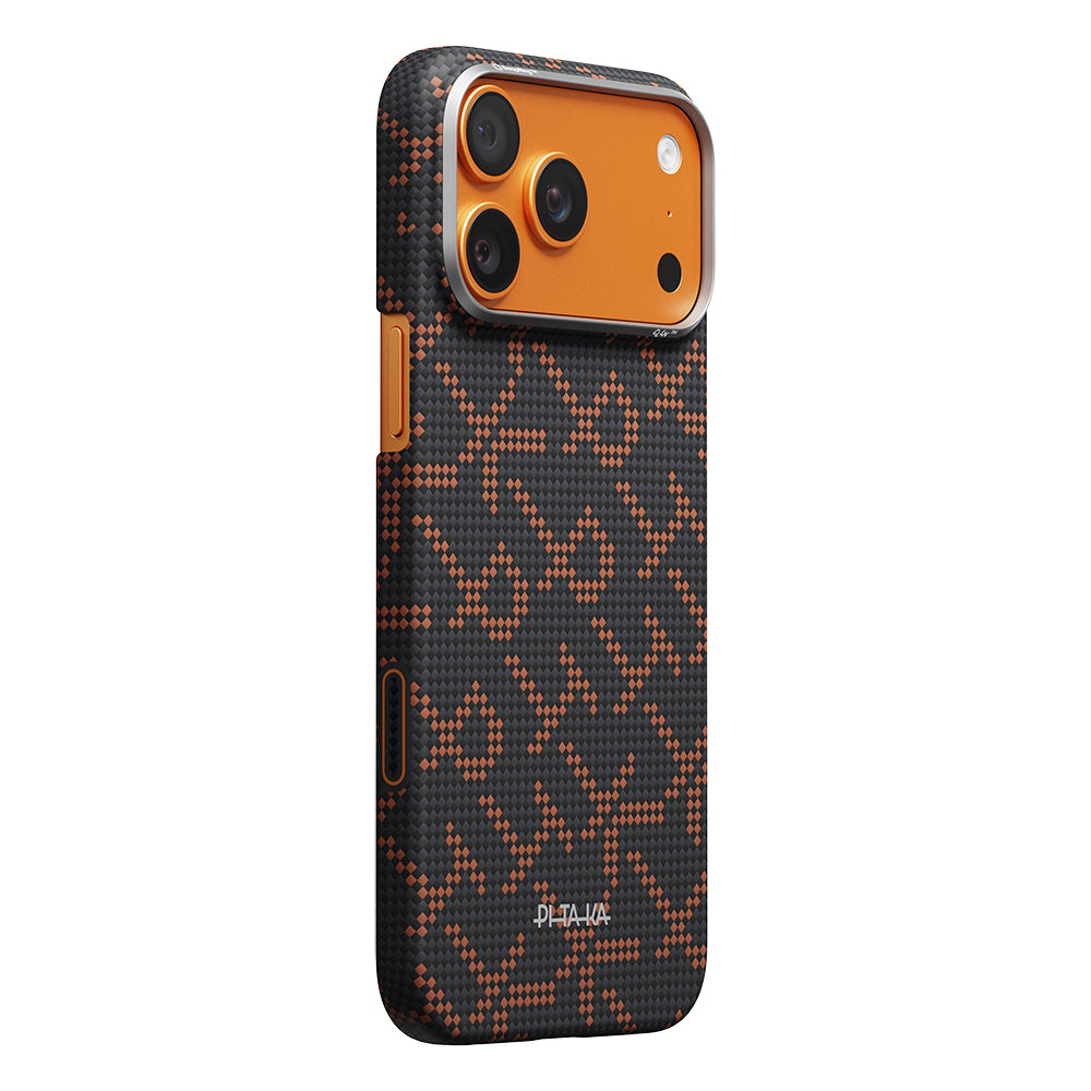 Apple iPhone 17 Pro Kılıf M-safe Şarj Özellikli Aramid Fiber Pitaka Tactile Woven Monogram Serisi Kapak