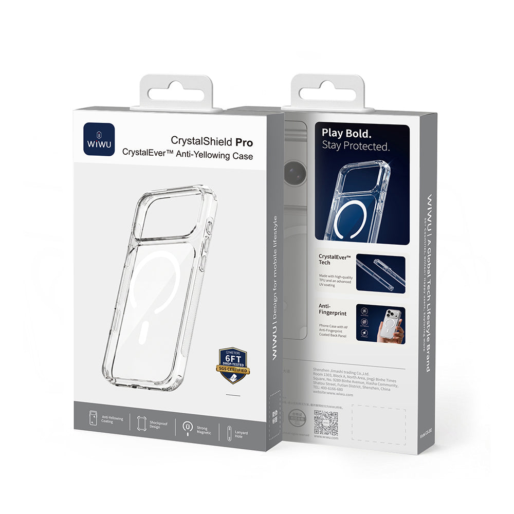 Apple iPhone 17 Pro Kılıf M-safe Şarj Özellikli Wiwu CS-202 Crystal Shield Pro Serisi Anti Yellowing Sert PC Kapak