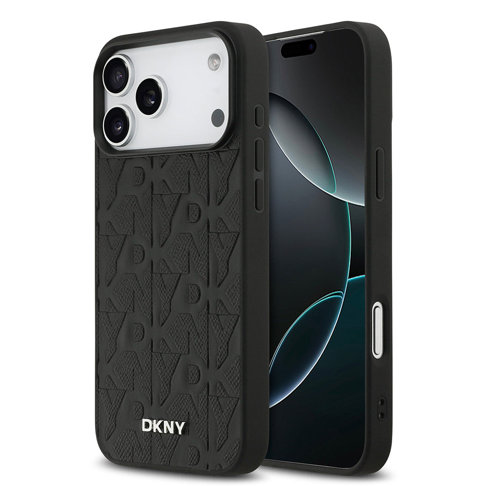 Apple iPhone 17 Pro Max Kılıf DKNY Orjinal Lisanslı M-safe Şarj Özellikli 3D Yazılı Grid Pattern Kapak
