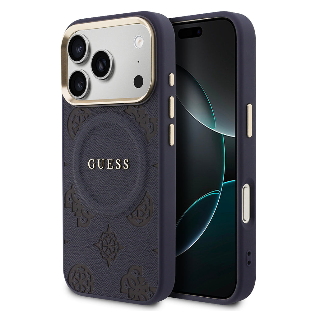 Apple iPhone 17 Pro Max Kılıf Guess Orjinal Lisanslı M-safe Şarj Özellikli Sıcak Baskılı Yazı Logolu PU Deri Peony Kapak