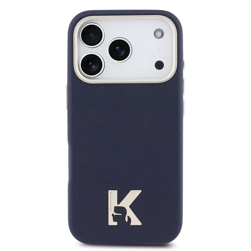 Apple iPhone 17 Pro Max Kılıf Karl Lagerfeld Orjinal Lisanslı M-safe Şarj Özellikli Gold Kamera Çerçeveli KHEAD Metal Logolu PU Deri Kapak